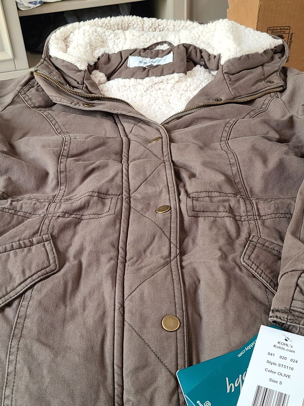 Sebby Olive Green Faux-Sherpa Lined Women's Anorak Jacket Size Small